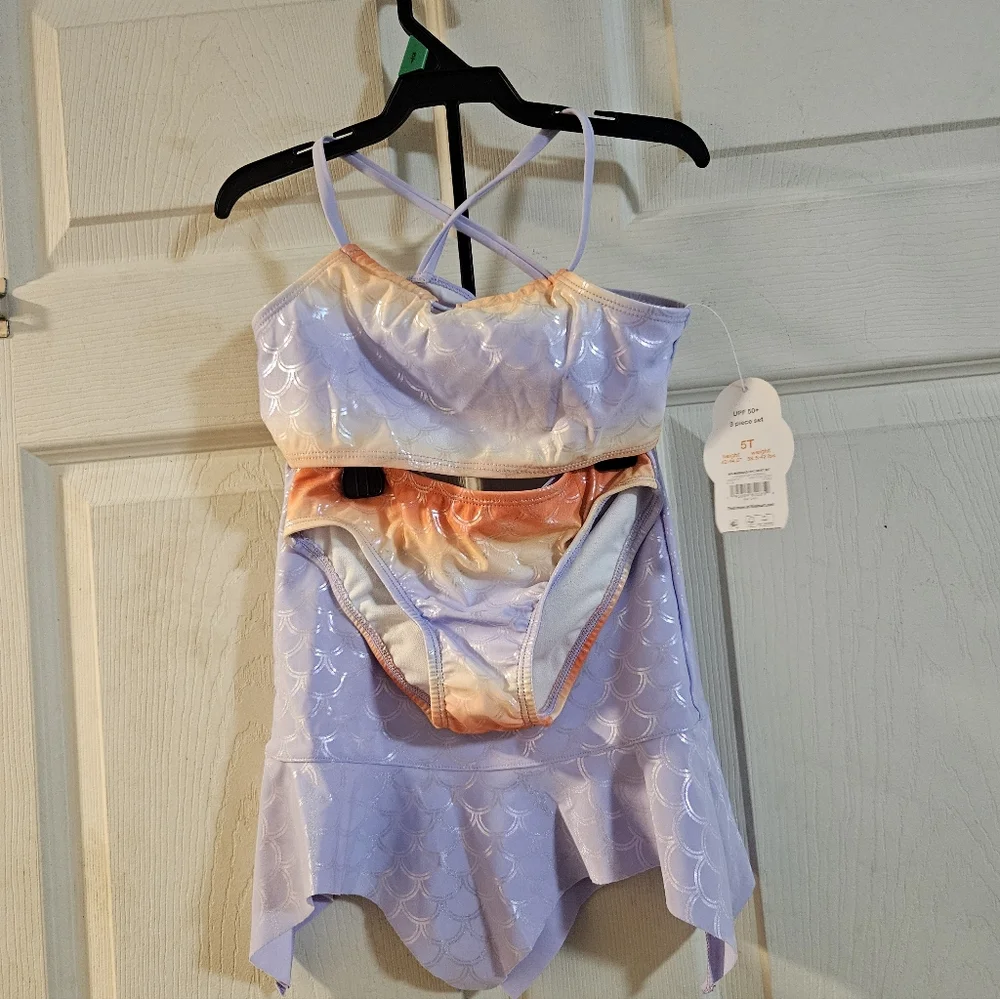 WONDER NATION 3 PIECE MERMAID SWIMSUIT: NEW WITH TAGS: SIZE 5T